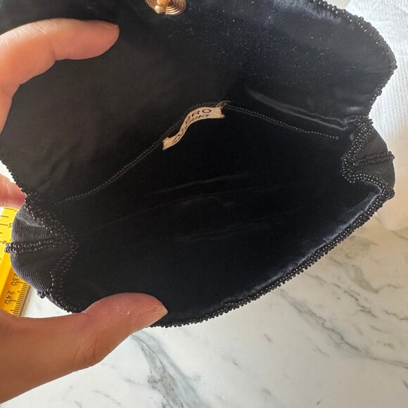 VINTAGE BLACK BEADED EVENING BAG CLUTCH MADE IN FRANCE 'ALBRO' - Picture 12 of 15